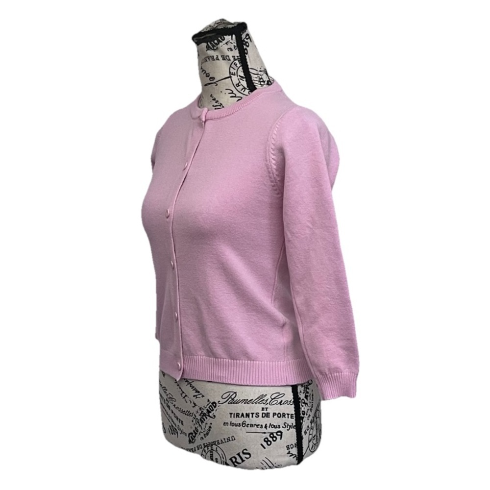 Pink Knit Cardigan Sweater XS 3/4 Sleeve Button Front Soft Girl Coquette Preppy - Picture 3 of 7